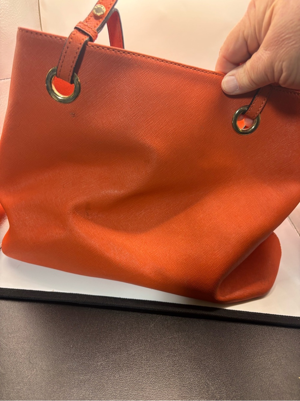 Calvin Klein Orange Saffiano Tote with Gold Logo - Picture 2 of 4